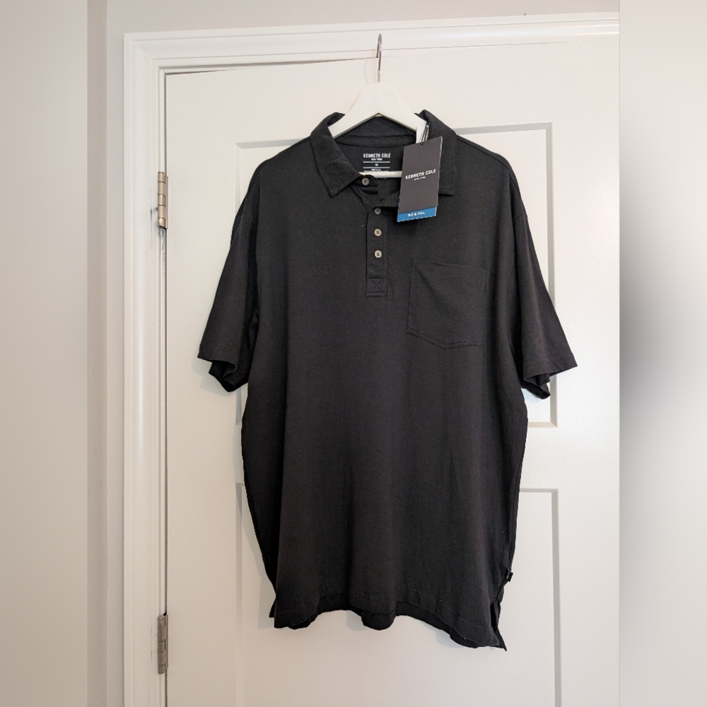 Kenneth Cole Men's Big & Tall 1X Black Polo Shirt With Pocket NEW